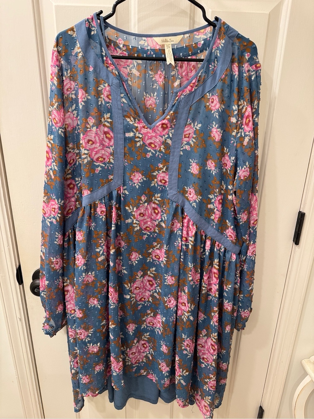 Matilda Jane Dusty Blue Floral V-Neck Long Sleeve Dress